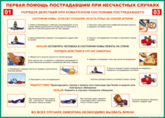 Таблица "Порядок действий при коматозном состоянии пострадавшего" (100х140 сантиметров, винил) - fgospostavki.ru - Лобня
