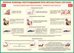 Таблица "Порядок действий при ранениях и термических ожогах" (100х140 сантиметров, винил) - fgospostavki.ru - Лобня