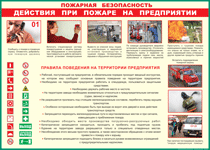 Таблица "Действия при пожаре на предприятии" (100х140 сантиметров, винил) - fgospostavki.ru - Лобня