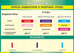 Таблица "Окраска индикаторов в различных средах" (100х140 сантиметров, винил) - fgospostavki.ru - Лобня