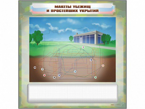 Магнитно-маркерная доска "Макеты убежищ и простейших укрытий" с комплектом фолий и тематических магнитов - fgospostavki.ru - Лобня