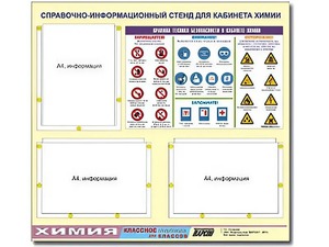 Стенд информационный "Правила техники безопасности в кабинете химии" (75х70, 3 кармана) - fgospostavki.ru - Лобня