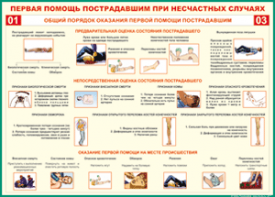 Таблица "Общий порядок оказания первой помощи пострадавшим" (100х140 сантиметров, винил) - fgospostavki.ru - Лобня